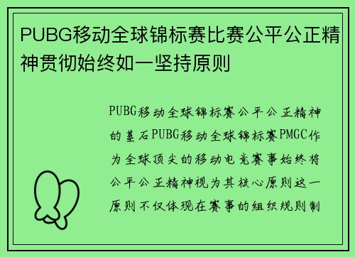 PUBG移动全球锦标赛比赛公平公正精神贯彻始终如一坚持原则