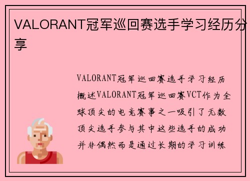 VALORANT冠军巡回赛选手学习经历分享