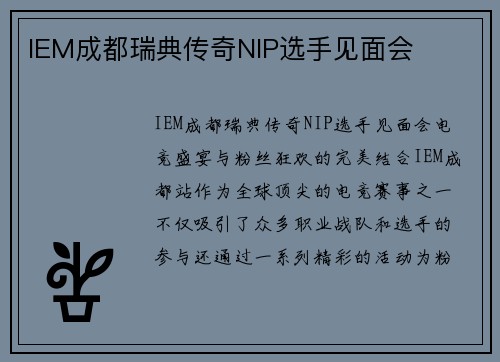 IEM成都瑞典传奇NIP选手见面会